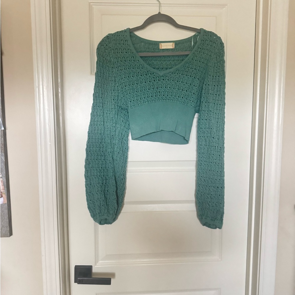 Teal Knit Cropped Sweater